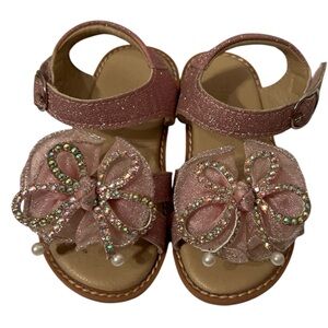 Theebron Pink Baby Girl Glitter Embellished Princess Sandals Size 6 M
